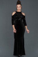 Long Black Velvet Evening Dress ABU979
