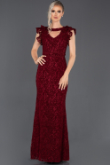 Long Burgundy Laced Mermaid Velvet Dress ABU1001