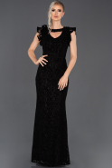 Long Black Laced Mermaid Velvet Dress ABU1001
