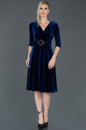 Midi Navy Blue Velvet Invitation Dress ABK640