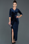 Long Navy Blue Velvet Invitation Dress ABU1033