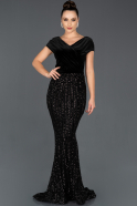 Long Black Mermaid Velvet Evening Dress ABU1023