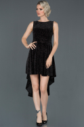 Front Short Back Long Black Velvet Evening Dress ABO043