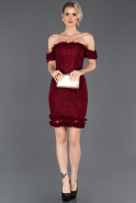 Short Burgundy Laced Invitation Dress ABK676