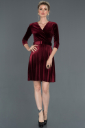 Short Burgundy Velvet Invitation Dress ABK705