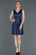 Short Navy Blue Leather Invitation Dress ABK708