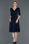Short Navy Blue Velvet Dress ABK720