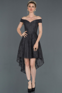Anthracite Front Short Back Long Laced Invitation Dress ABO023