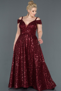 Long Burgundy Laced Oversized Evening Dress ABU1121