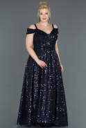 Long Navy Blue Laced Oversized Evening Dress ABU1121