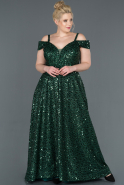Long Emerald Green Laced Oversized Evening Dress ABU1121