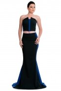 Long Black-Sax Blue Evening Dress E3171
