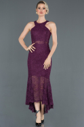 Front Short Back Long Plum Laced Evening Dress ABO046