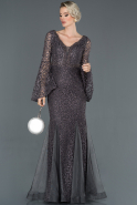 Long Anthracite Laced Engagement Dress ABU1128