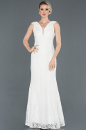 Long White Laced Evening Dress ABU1130