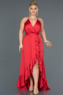Long Red Satin Plus Size Evening Dress ABU1095