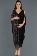 Short Black-Silver Pregnancy Evening Dress ABK505