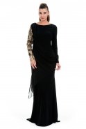 Long Black-Gold Hijab Dress ALY5197