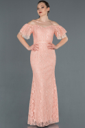 Long Powder Color Laced Evening Dress ABU1156