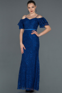 Long Sax Blue Laced Evening Dress ABU1156