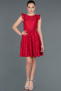 Red Short Laced Prom Gown ABK454
