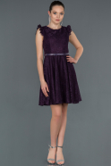 Short Dark Purple Laced Prom Gown ABK454