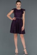 Short Dark Purple Laced Invitation Dress ABK749