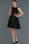 Short Black Satin Invitation Dress ABK750