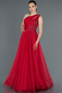 Red Stone Embroidered Princess Evening Dress ABU1157