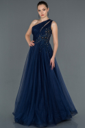 Navy Blue Stone Embroidered Princess Evening Dress ABU1157