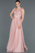 Long Rose Colored Prom Gown ABU1158