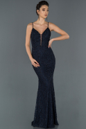 Long Navy Blue Laced Mermaid Prom Dress ABU1176