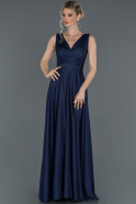 Long Navy Blue Satin Prom Gown ABU1205