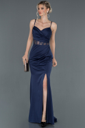 Long Navy Blue Satin Mermaid Prom Dress ABU1206