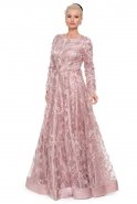 Long Rose Colored Hijab Dress S4342