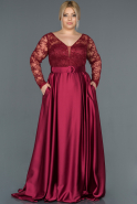 Long Burgundy Satin Plus Size Evening Dress ABU1216