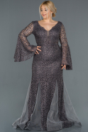 Long Anthracite Laced Plus Size Evening Dress ABU1146