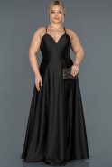 Long Black Satin Plus Size Evening Dress ABU1186