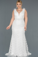 Long White Laced Oversized Evening Dress ABU1217