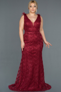 Long Burgundy Laced Oversized Evening Dress ABU1217