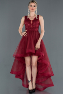 Front Short Back Long Burgundy Prom Gown ABO059
