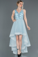 Front Short Back Long Light Blue Prom Gown ABO059