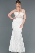 Long White Laced Prom Gown ABU1257