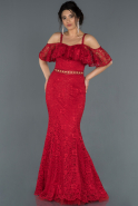 Long Red Laced Prom Gown ABU836