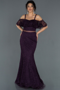 Long Dark Purple Laced Prom Gown ABU836