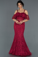 Long Plum Laced Prom Gown ABU836