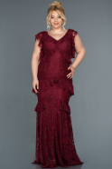 Burgundy Long Laced Oversized Evening Dress ABU1311