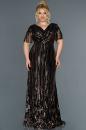 Black-Gold Long Plus Size Evening Dress ABU1321