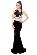 Long Black-Beige Velvet Evening Dress ABU485