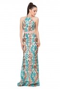 Long Turquoise-Beige Evening Dress ST9085